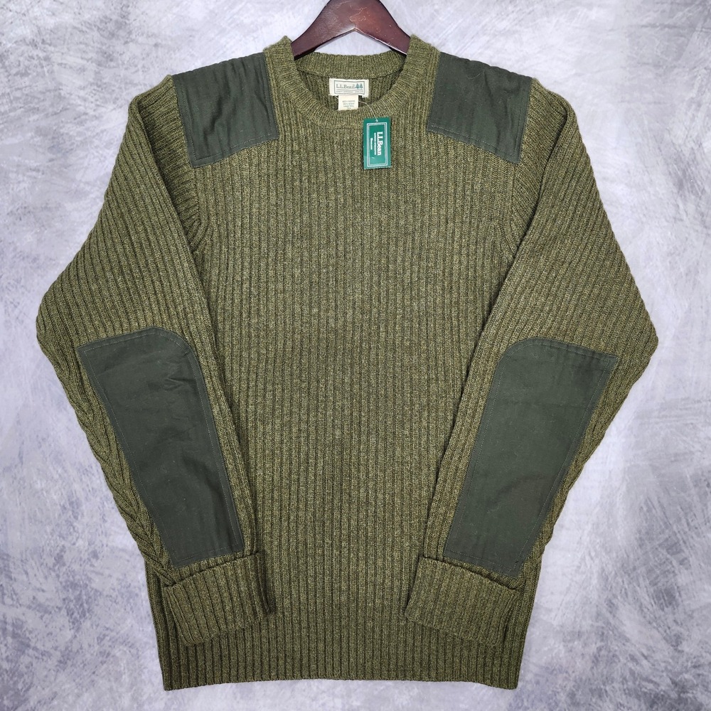 LL Bean Commando Sweater Mens Large Green Loden Merino Wool NWT Military 228194